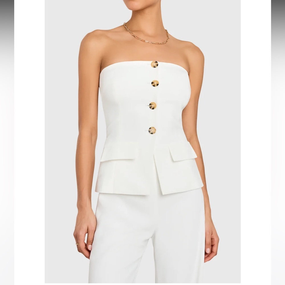 new Amanda Uprichard Yadira twofer layered button down jumpsuit in ivory - Picture 2 of 9